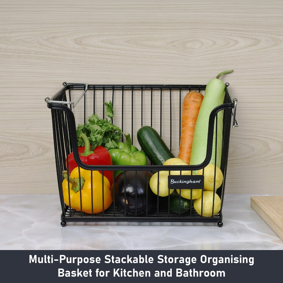 image 1 of Buckingham Multi-Purpose Stackable Storage Organising Basket 30.5 x 26.5 x 22 cm Black