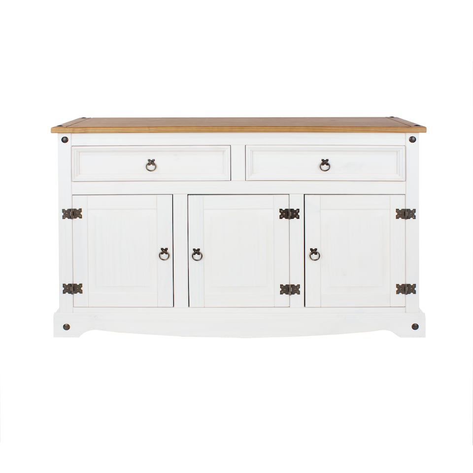 image 1 of Corona Premium Medium Sideboard - 2 Wide Drawers and 3 Doors with Adjustable Shelf in Antique, Grey or White Wax | White | White | One Size | 1