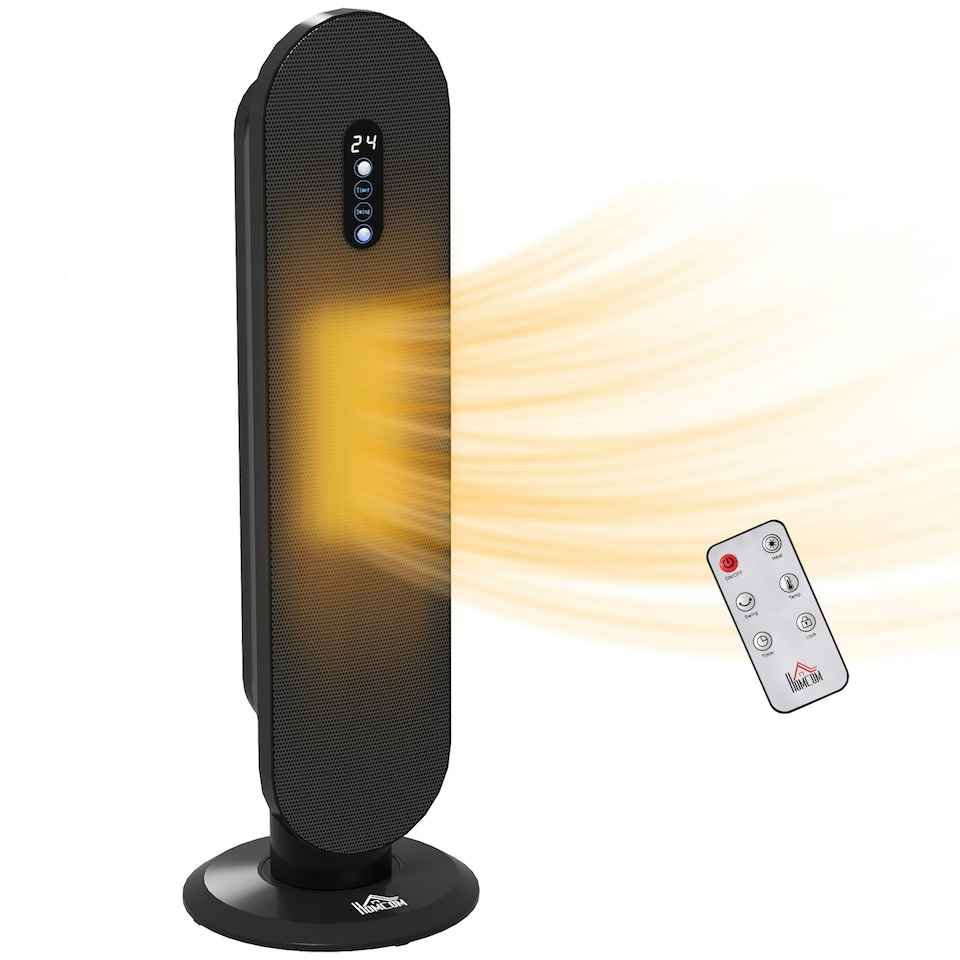 image 1 of HOMCOM Ceramic Space Heater Tower Heater W/ Oscillation, Black