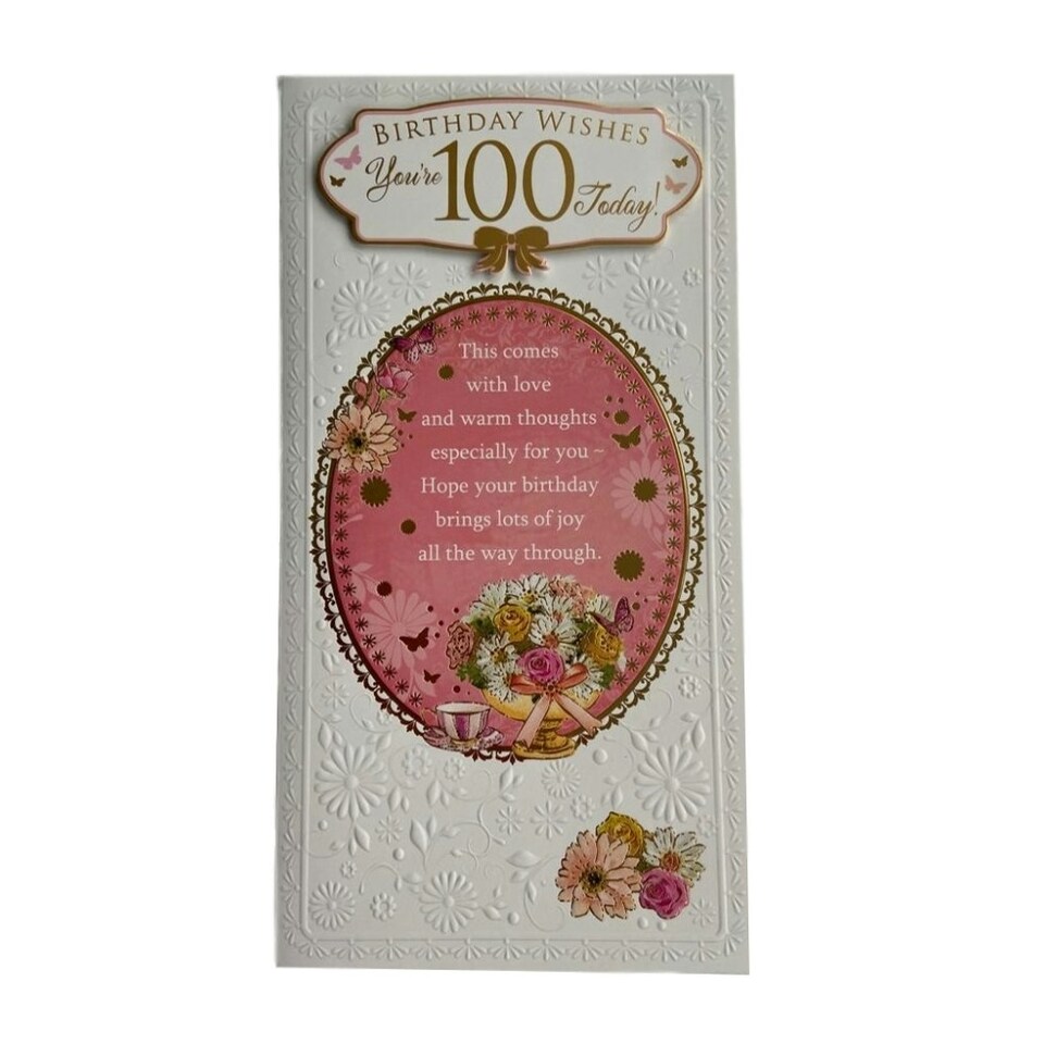 image 1 of Birthday Wishes On 100th Foil Finished Soft Whispers Card