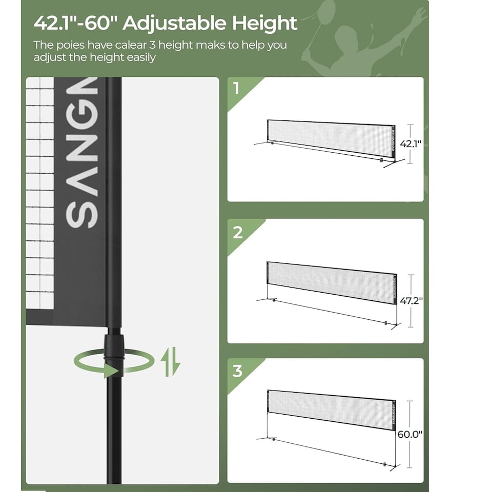 image 1 of Black 4m Badminton Net Post Set Outdoor Portable Volleyball Pickleball Tennis