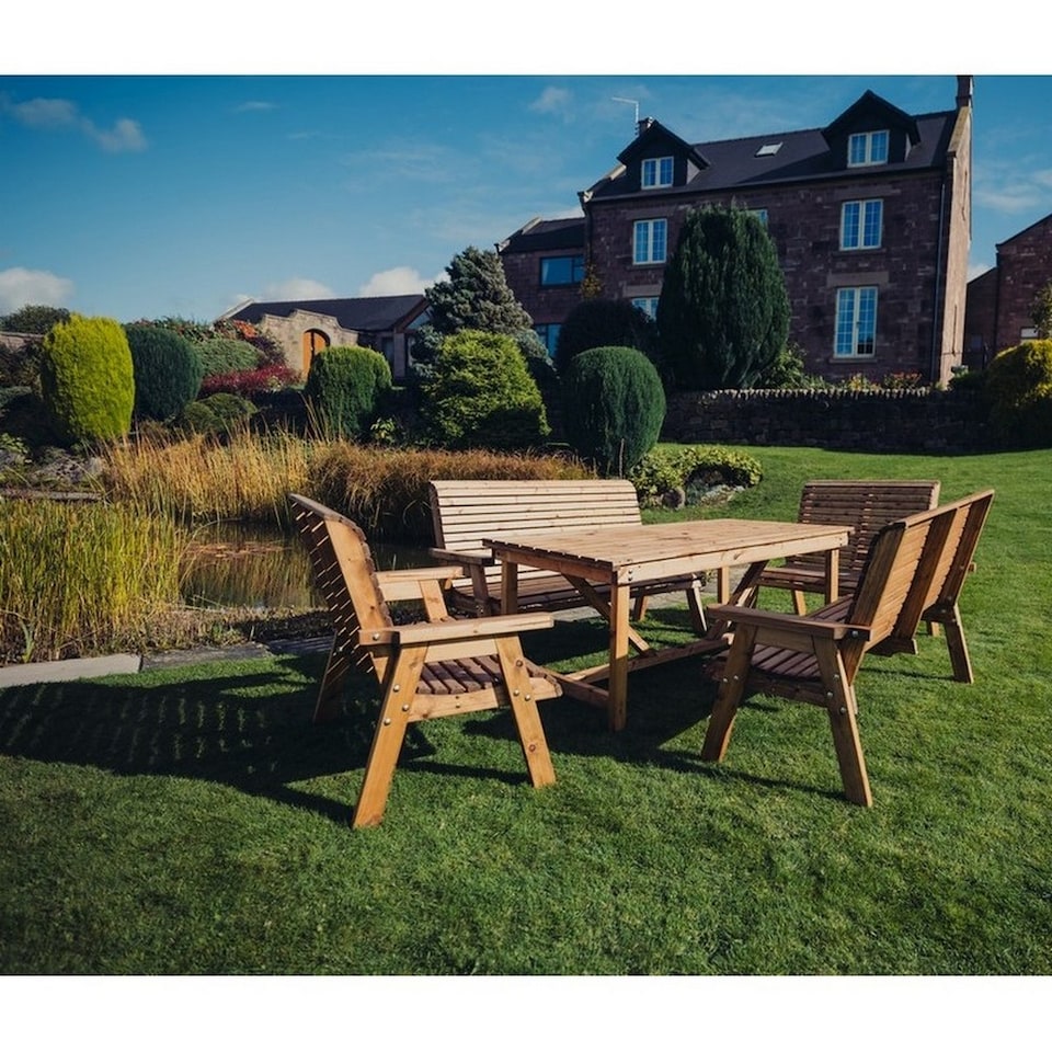 image 1 of Valley Seat 10 Set 2X2B 2X3B Table - Timber - L220 x W330 x H95 cm - Min. Assembly Required - Set of Waterproof Cushions Included