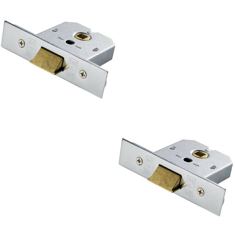 Loops 2x 64mm Flat Mortice Door Security Latch Fire Door Rated Satin Chrome