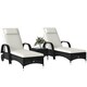 image 2 of Outsunny Rattan Sun Loungers for Garden Set of 2 with Side Table, Garden Recliner Sunbeds with Adjustable Back, Wheels, Cushions and Headrest, 3 Pieces Garden Furniture Set for Outdoor, Patio, Black