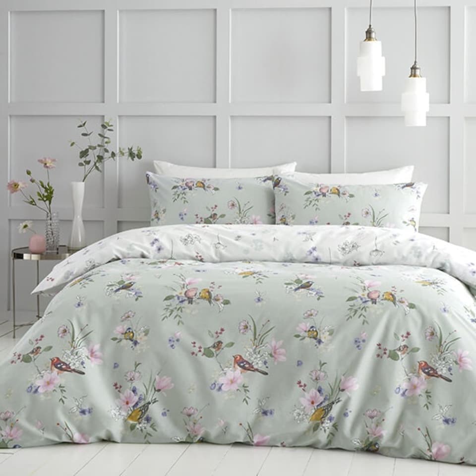 image 1 of Catherine Lansfield Songbird Single Duvet Set Sage Green | Single