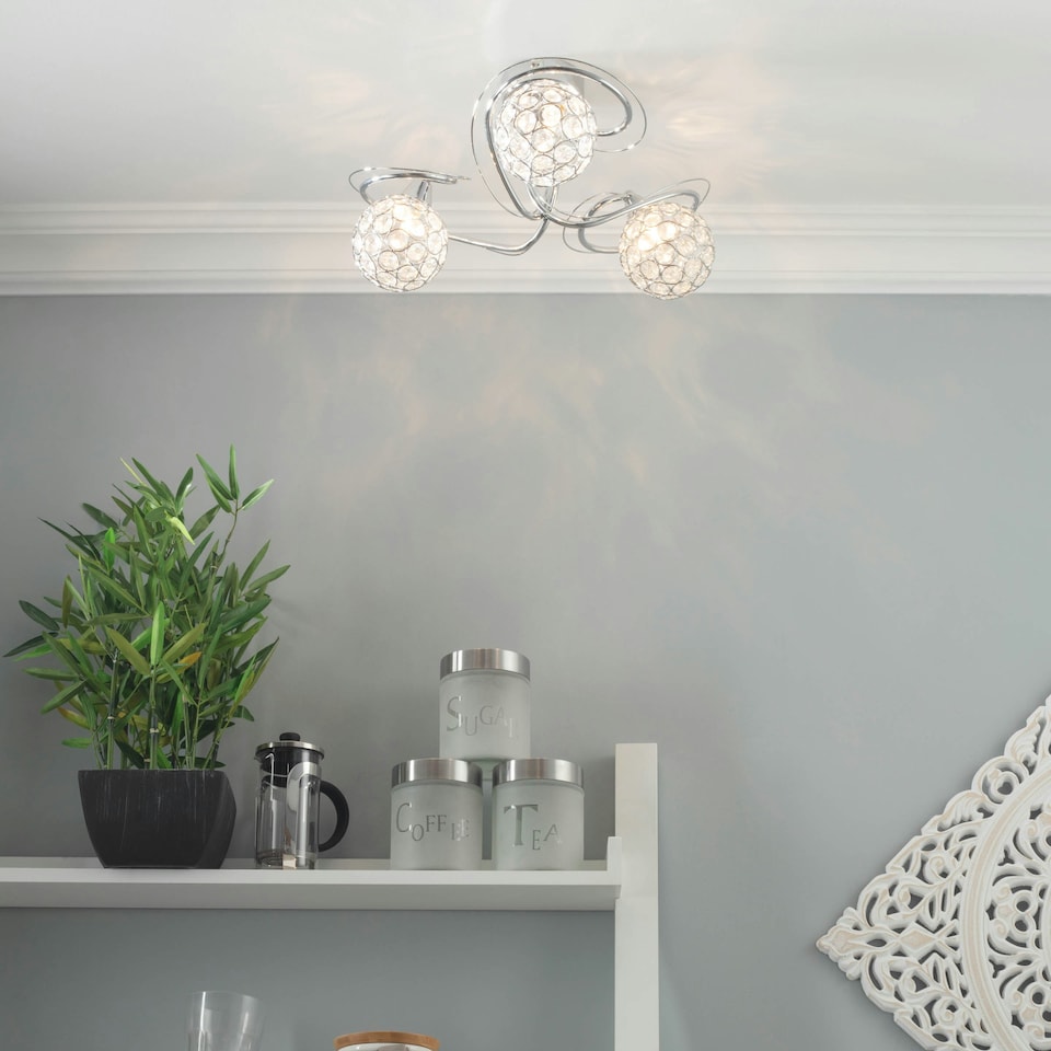 image 1 of BHS Orianna 3 Light Flush Ceiling Light, Silver