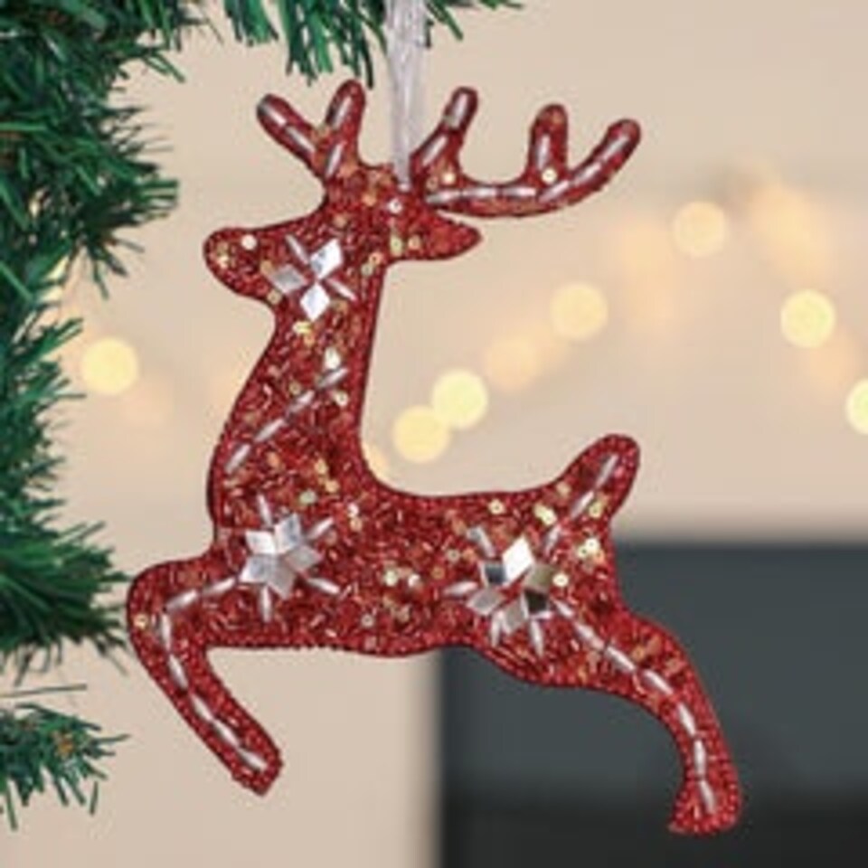 image 1 of Set of 6 Red Reindeer Ornaments
