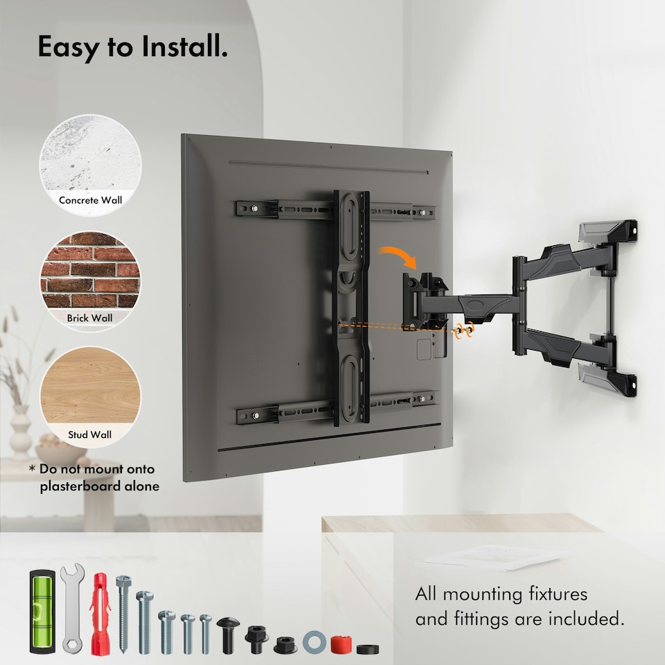 image 1 of VonHaus Articulating TV Wall Bracket for 37-82" Screens, 35kg Capacity