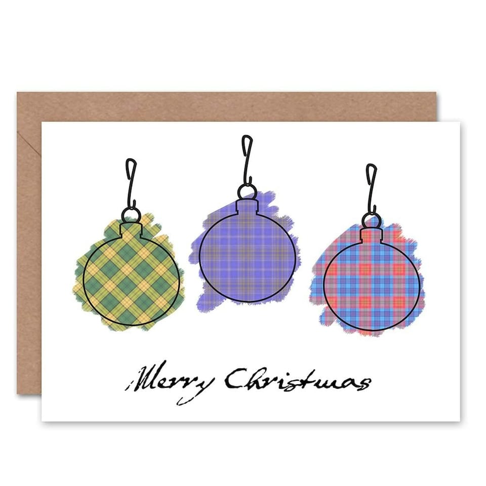 image 1 of Xmas Merry Tree Baubles Tartan Christmas Card