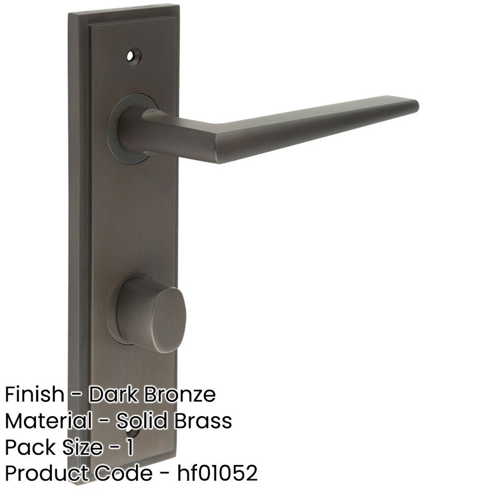 image 1 of Elegant Dark Bronze Bathroom Door Handle with Backplate and Turn Release Solid Brass Interior Handle