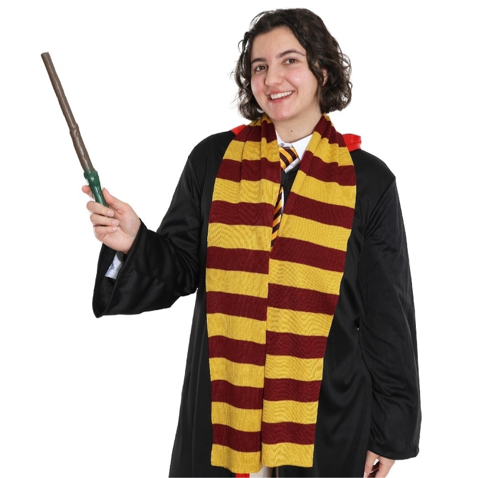 image 1 of Maroon & Gold Striped Wizard Scarf Gold | One Size