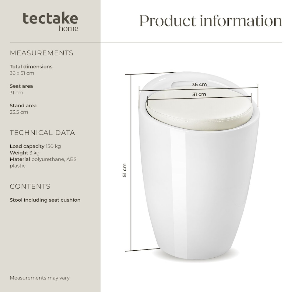 image 1 of Bathroom Stool Stool Living Room Hall Ottoman Foot Rest Office Footstool Faux Leather Storage | White | white | 36 x 36 x 51 cm | 1