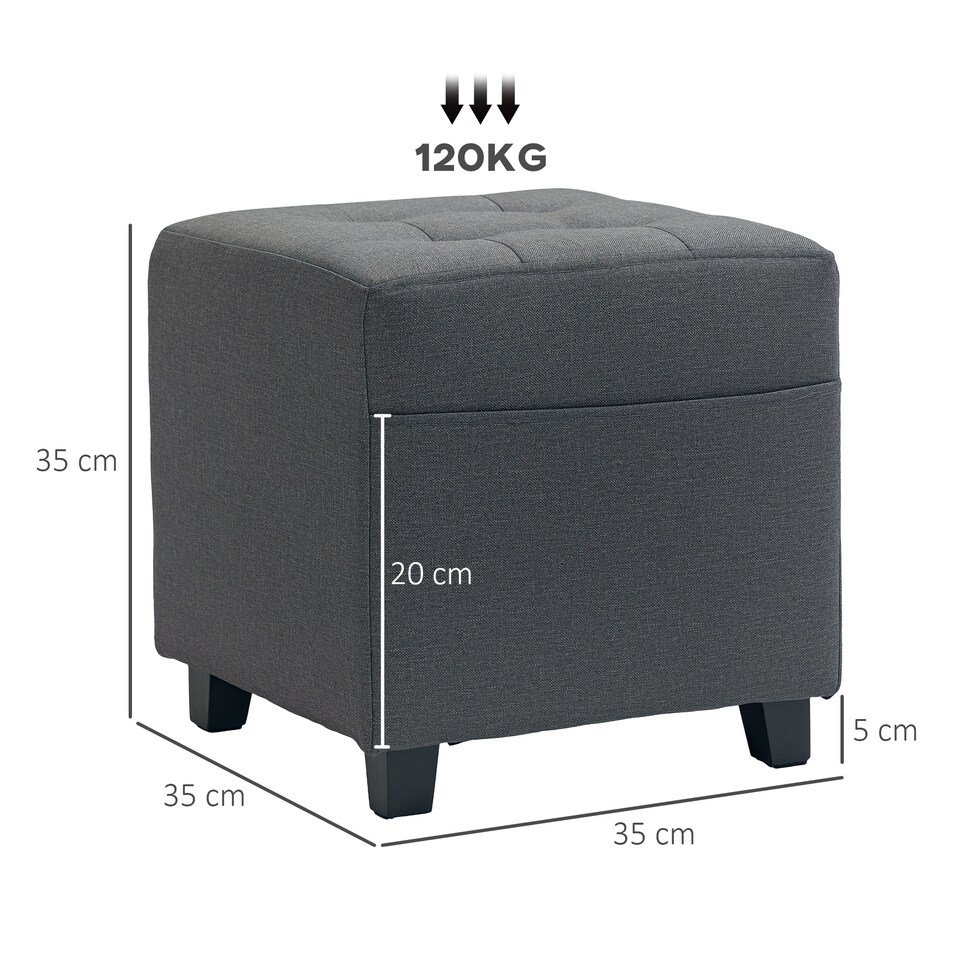 image 1 of HOMCOM Small Footstool Square Ottoman with Padded Seat for Living Room Grey