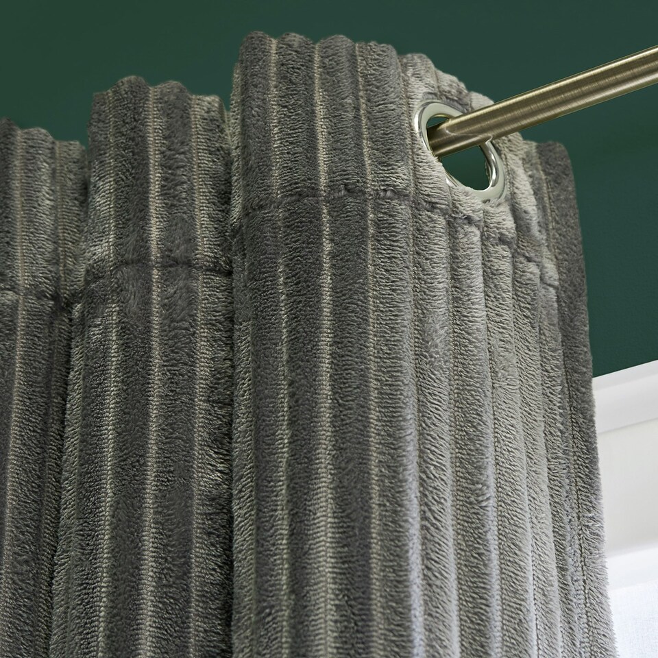 image 1 of OHS Ribbed Fleece Soft Thermal Insulated Panel Pair Eyelet Curtains, 90x90" Black