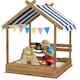 image 1 of Outsunny Sand Pit with Canopy, Blackboard, Toys, Sink, Seats, Flags for Kids