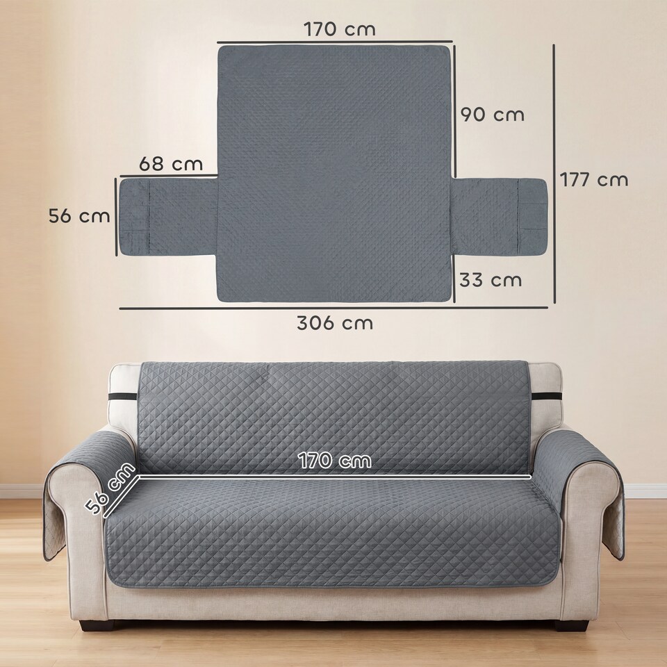 image 1 of PawHut Waterproof Sofa Cover 3 Seater, Soft Couch Cover for Dogs Cats Pets | Grey | Grey | One Size