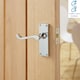 image 3 of Golden Grace 5 Sets Victorian Scroll Latch Door Handles in Polished Chrome with 1 Pair of 3" Ball Bearing Hinges & Latches Pack - 120mm x 40mm Backplate Chrome