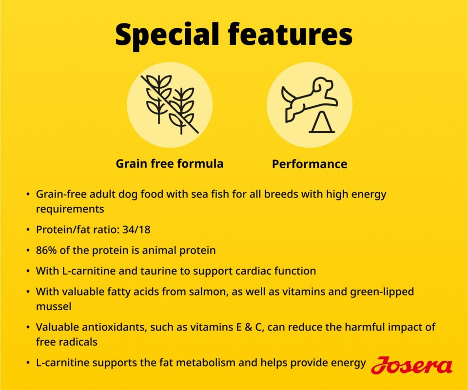 image 1 of Josera High Protein Adult Sea Fish complete dry food | For active, working and sporting dogs | Grain-free | Lots of meat | Herbs & Fruits | 3kg
