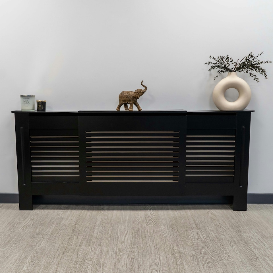 image 1 of Stylish MDF Black Horizontal Design Radiator Cover - Adjustable