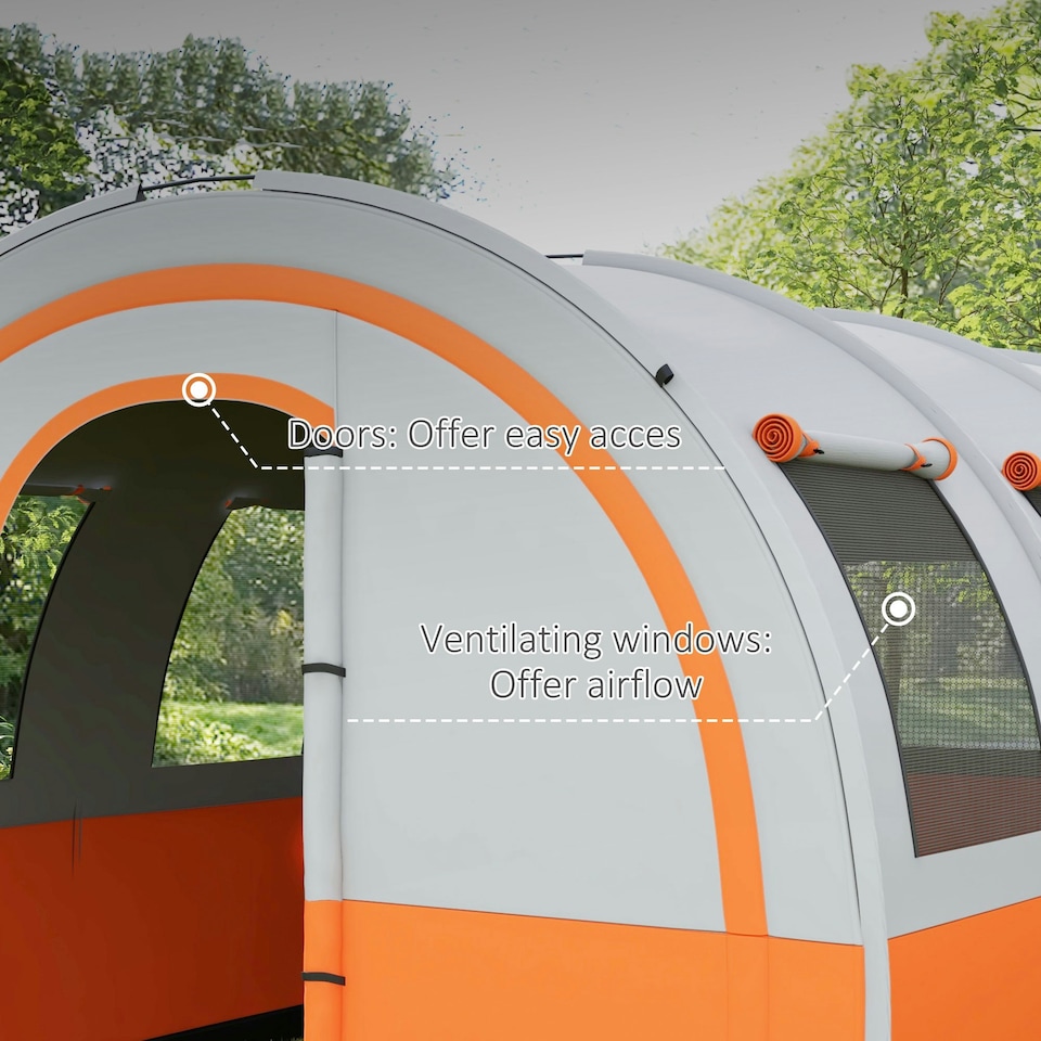 image 1 of Outsunny Camping Tent, 3000mm Waterproof Family Tent for 5-6 Man, Orange