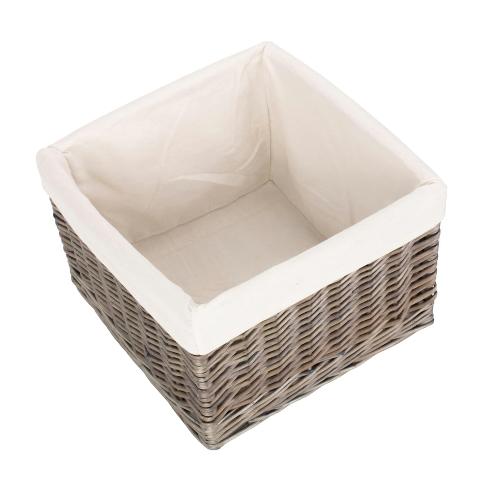 image 1 of Square Antique Wash Wicker Lined Storage Basket White | White | M