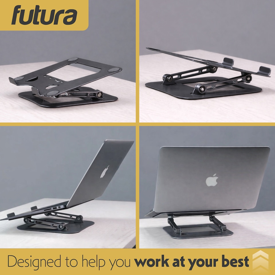 image 1 of Futura Laptop Stand Adjustable Portable Riser, Grey Foldable Aluminium Holder for MacBook AirPro and 11 to 17 inch Laptops | Grey | Grey | One Size | 1