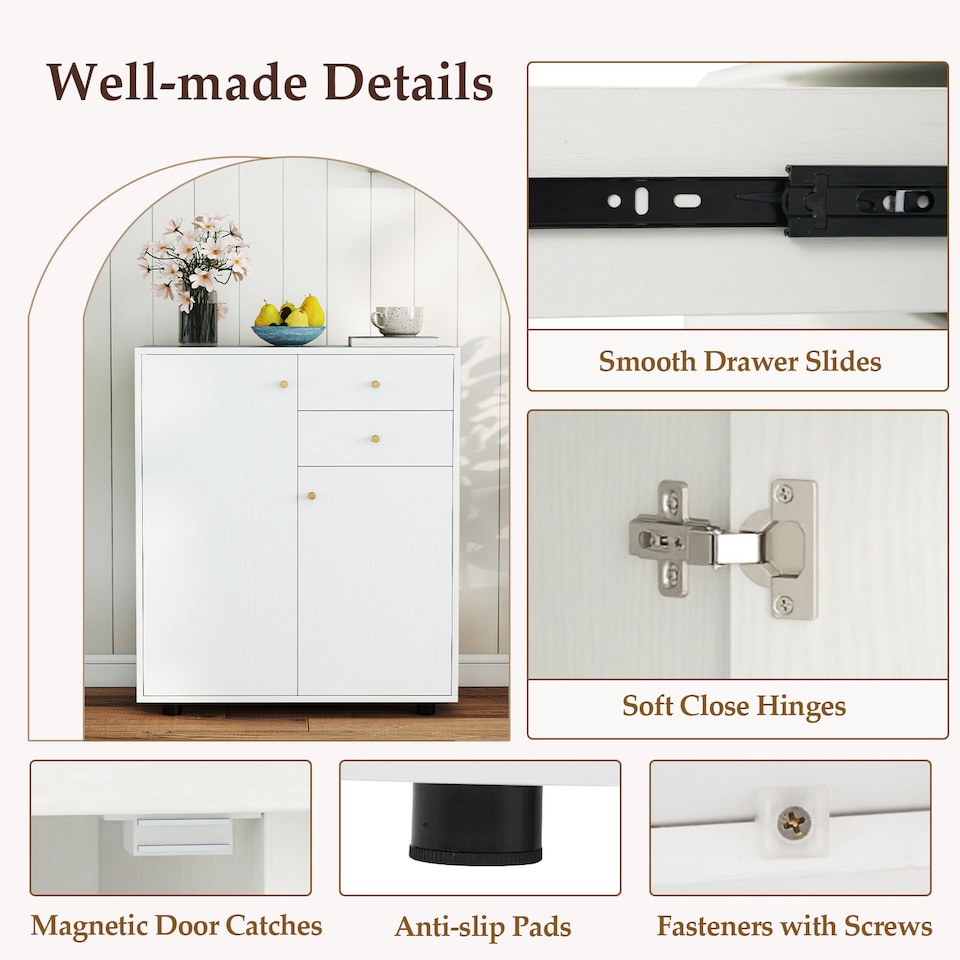 image 1 of COSTWAY Kitchen Sideboard Buffet Cabinet Coffee Bar Cabinet 2 Drawers White