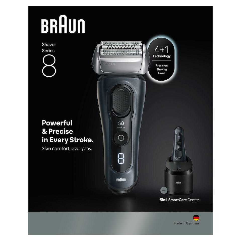 image 1 of Braun Series 8 Electric Shaver, SensoAdapt, SmartCare Center, 8663CC, Grey