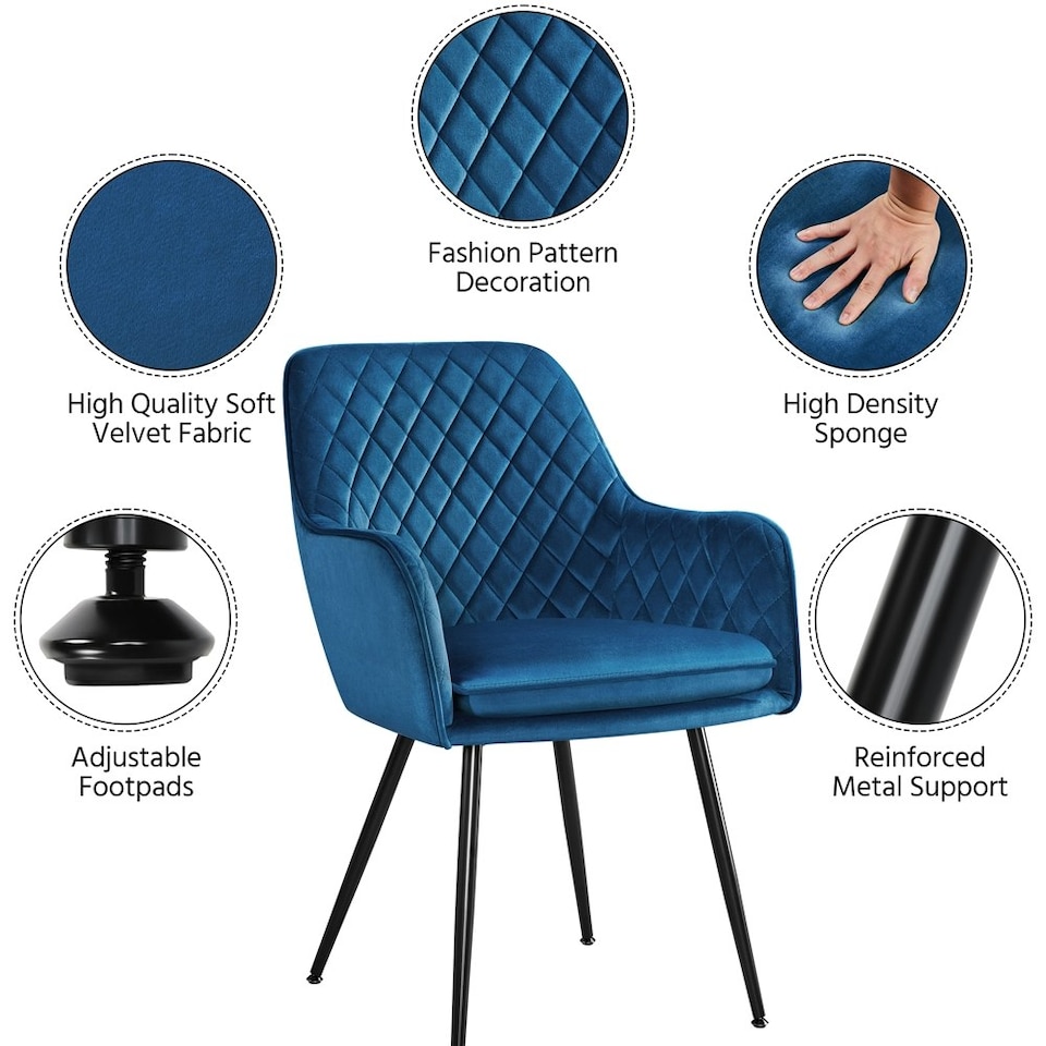 image 1 of Yaheetech Set of 2 Upholstered Dining Chairs with Velvet Fabric Blue