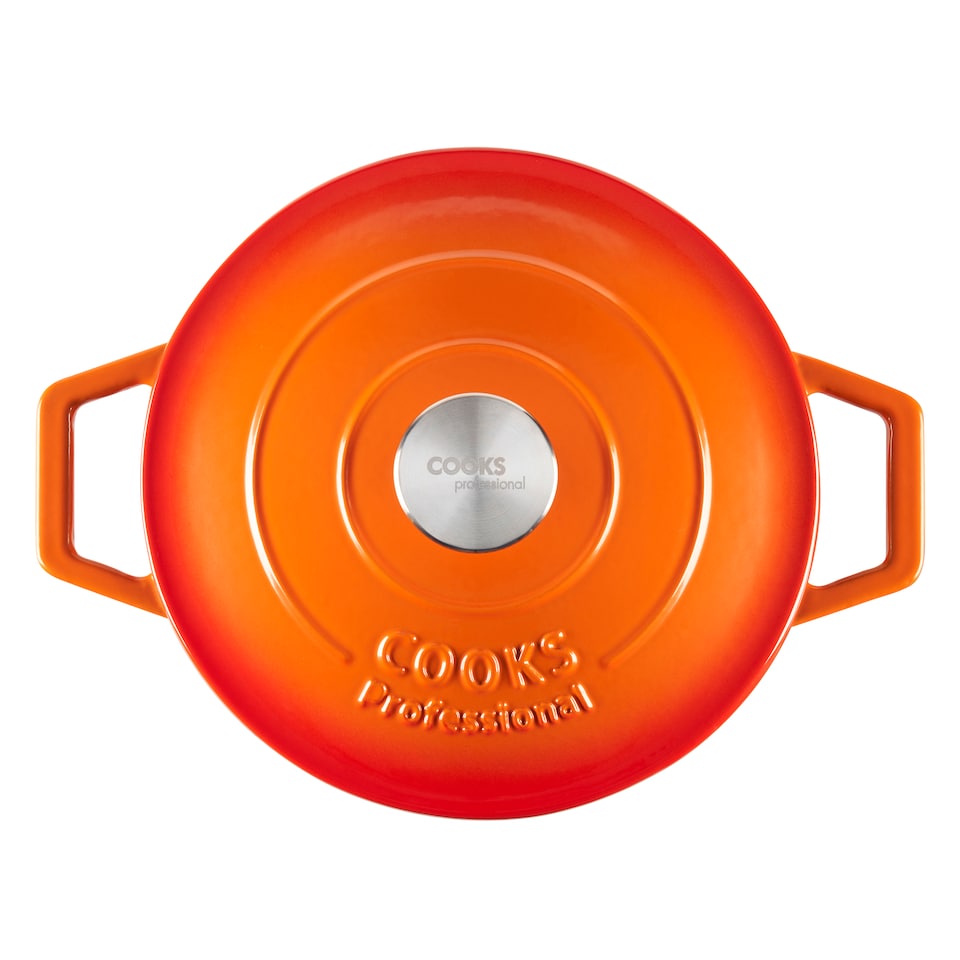 image 1 of Cooks professional Cast Iron Casserole Dish 20cm - Ovenproof Pan with Lid | Orange | Orange