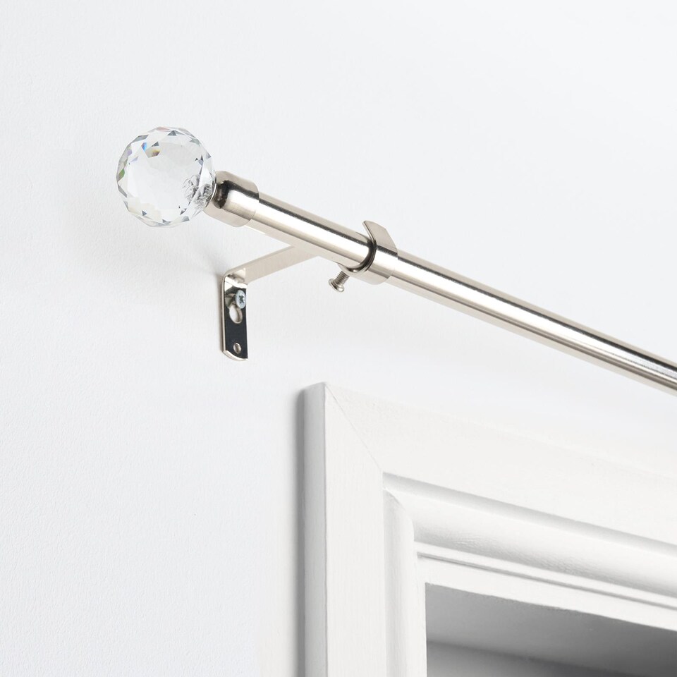 image 1 of OHS Curtain Pole Extendable 16mm Metal Finnials Crystal End Rod 70-120cm