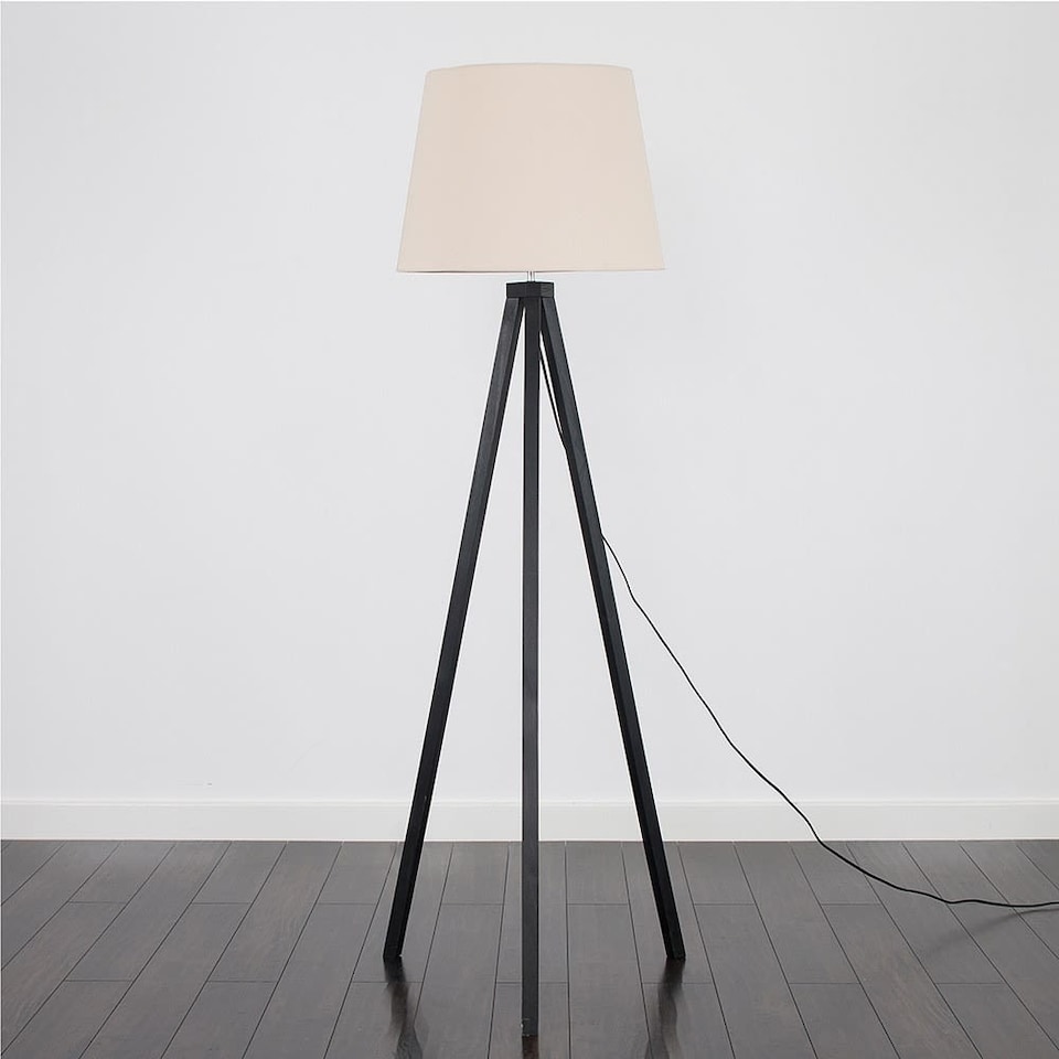 image 1 of ValueLights Barbro Black Tripod Floor Lamp Cream Taper Shade & Bulb