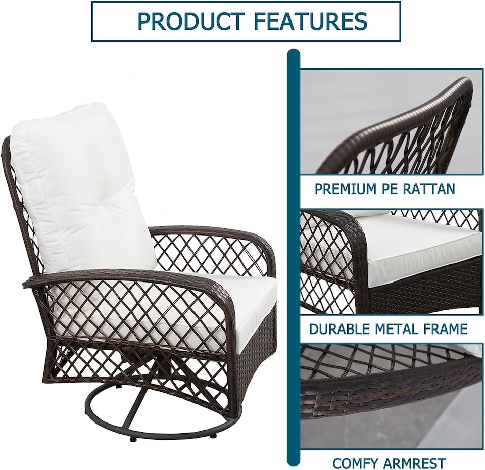 image 1 of 3 PCS Garden Furniture Set, Swivel Wicker Bistro Set with Ice Bucket Table, Upholstered Lounge Chair Set