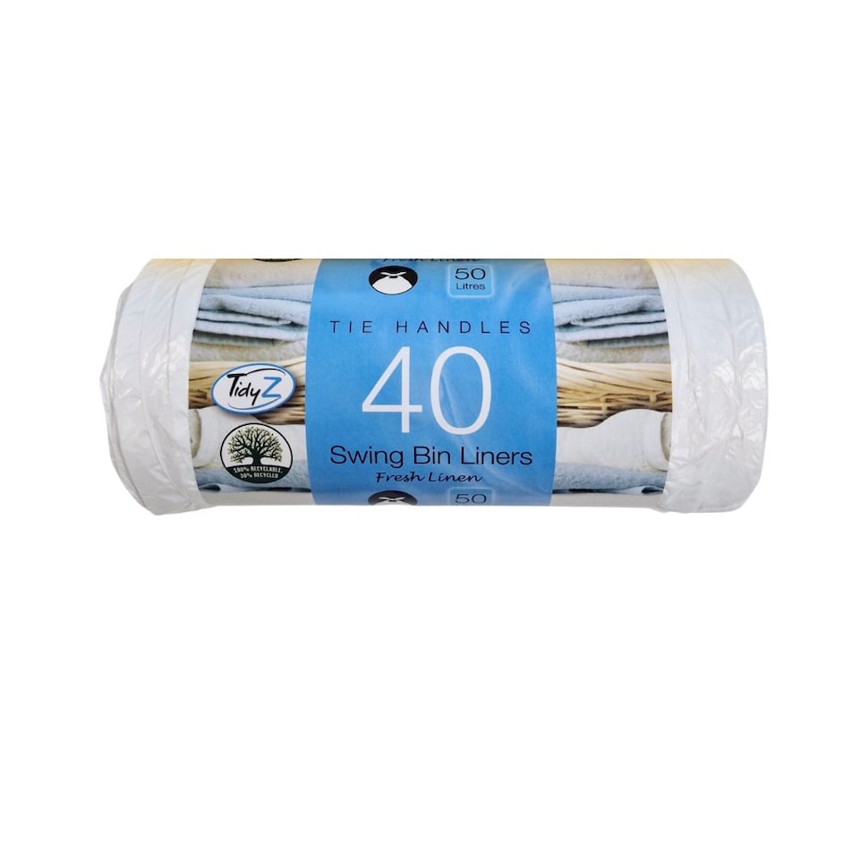 TidyZ Scented Tie Handle Swing Bin Liners 50L 40 Pack - Fresh Linen