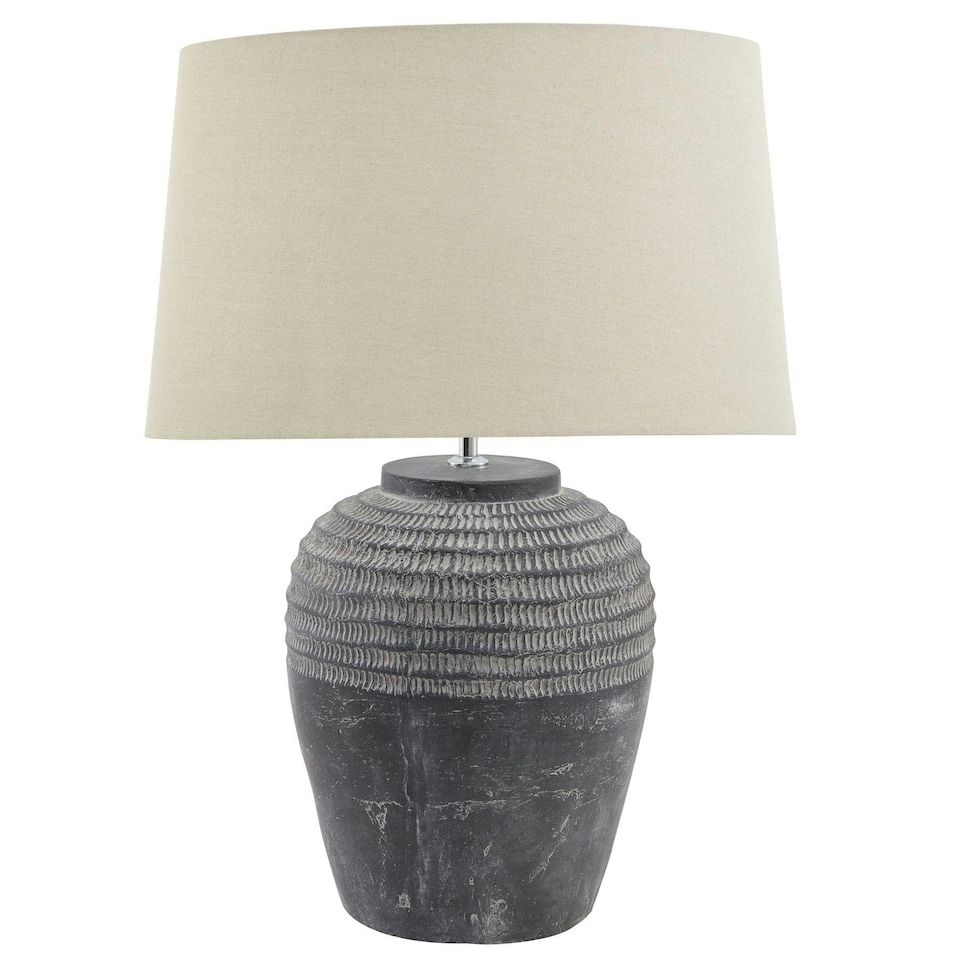 image 1 of Hill Interiors Amalfi Carved Stone Table Lamp (UK Plug) - White/Grey - One Size