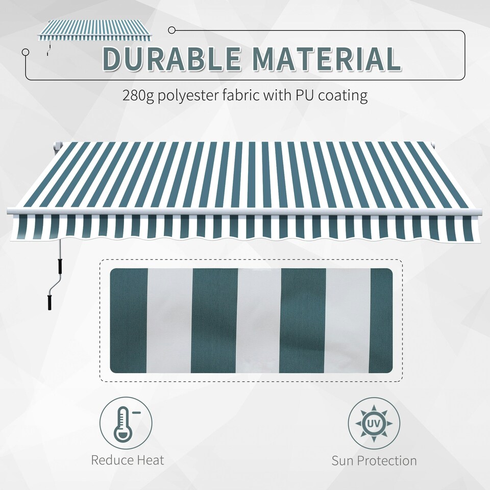 image 1 of Outsunny Garden Sun Shade Canopy Retractable Awning, 4 x 3(m) Green and White