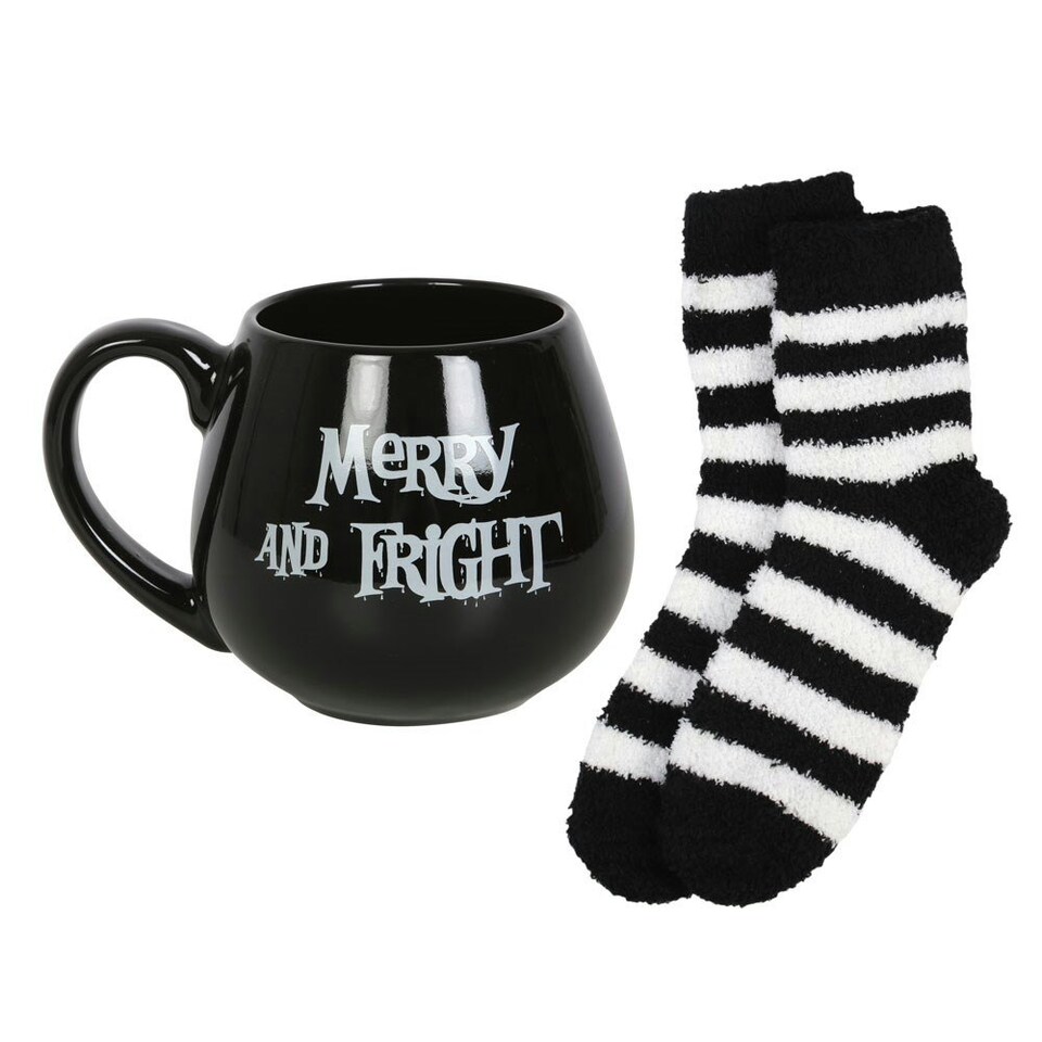 image 1 of Ceramic Merry and Fright Mug & Sock Gift Set