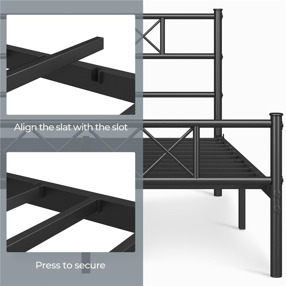 image 1 of Yaheetech 5ft King Slatted Bed Base with Headboard Black