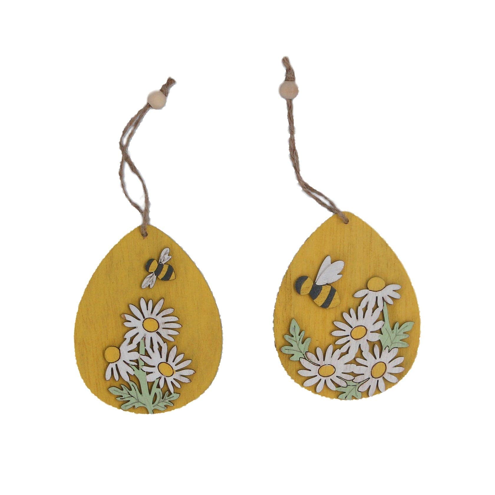 Stella Graham Floral Daisy & Bee Wooden Easter Egg Decorations in Yellow