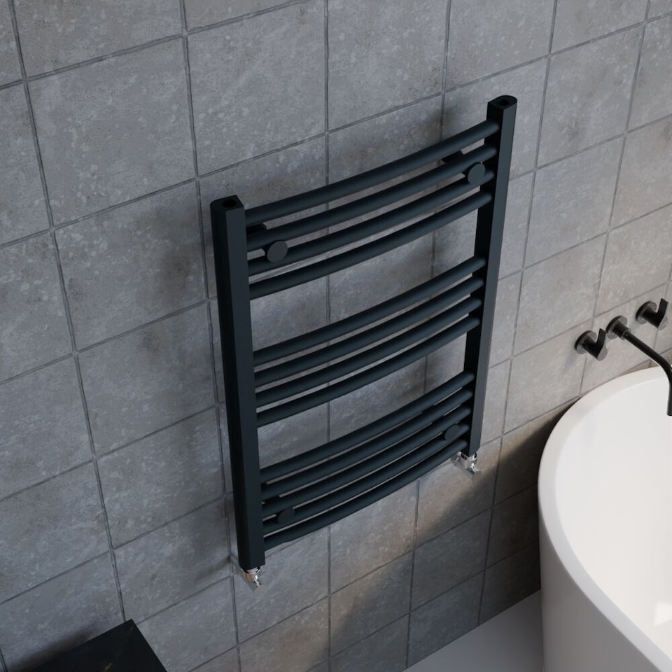 image 1 of Balterley Contemporary Heated Vertical Towel Rail with Curved Rails, 1051 BTU Bathroom Radiator | Grey | Anthracite | 1