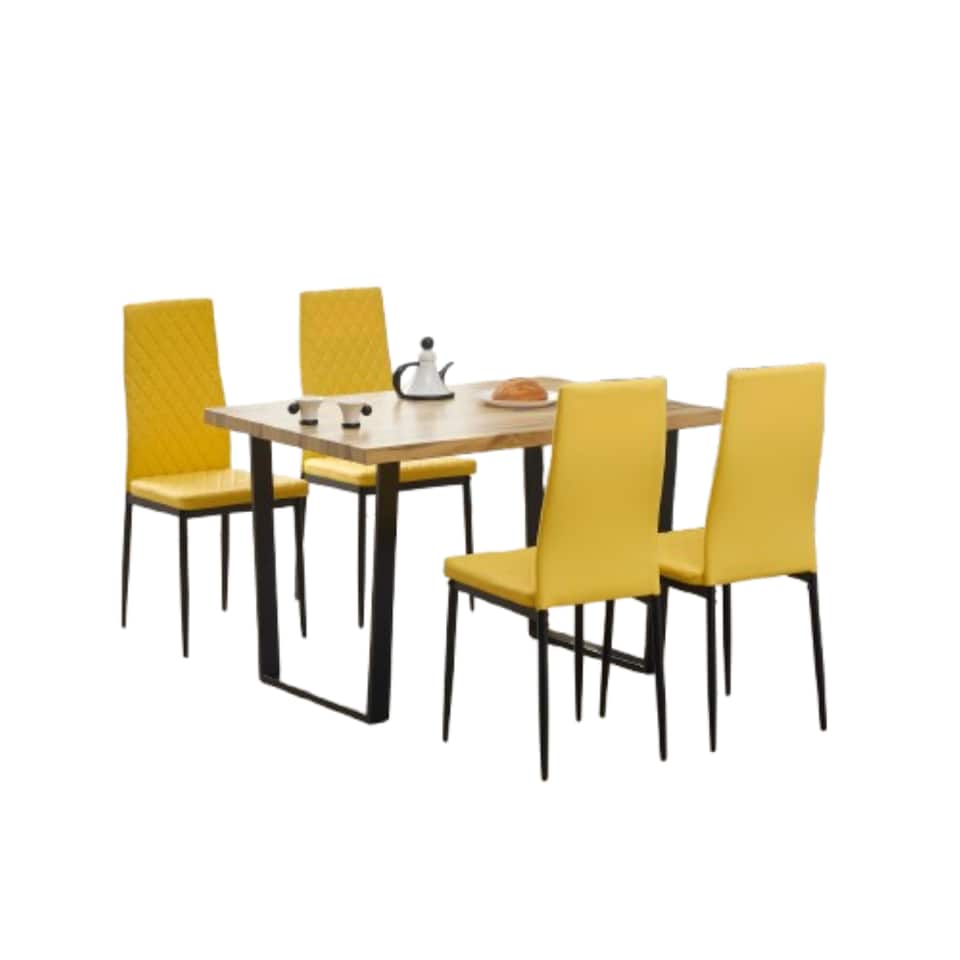 image 1 of Colorado Dining Table with 4 Emily Leather Chairs | Yellow | 5