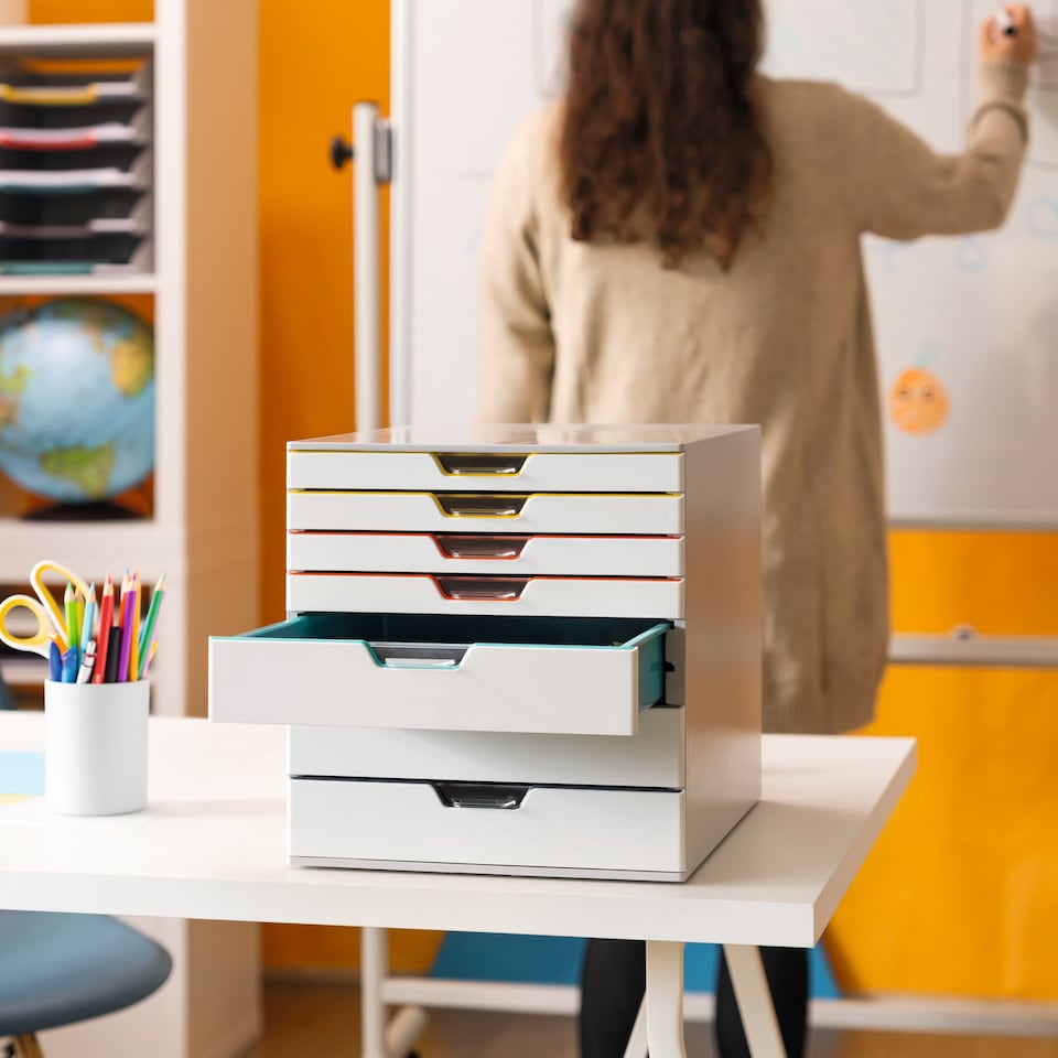 image 1 of Durable VARICOLOR MIX Desktop Organiser 7 Drawer Colour Coded Storage | A4+ | White