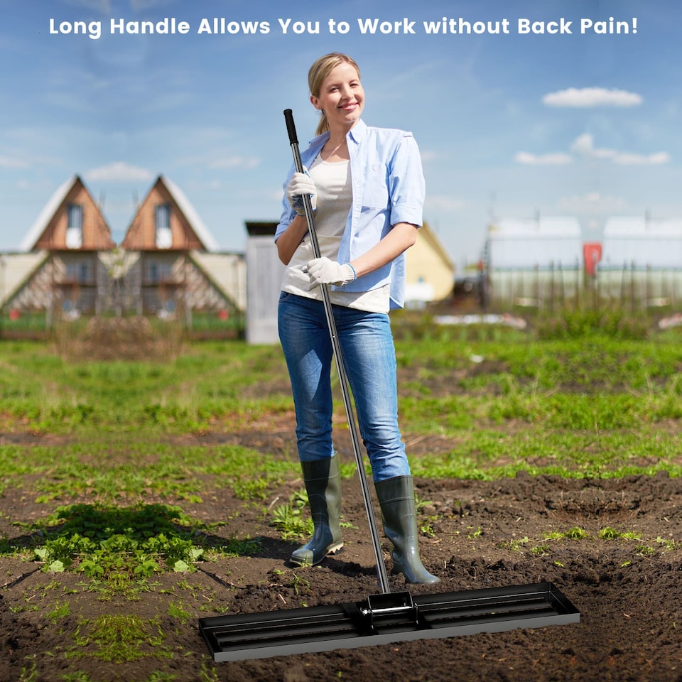 image 1 of COSTWAY Lawn Leveling Rake Heavy Duty Level Lawn Tool w/Ergonomic Handle-Black