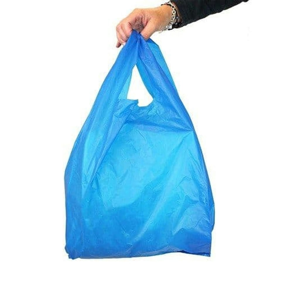 image 1 of 100 x Blue 11x17x21" Reusable Vest Style Shopping Retail Strong Polythene Carrier Bags | Blue