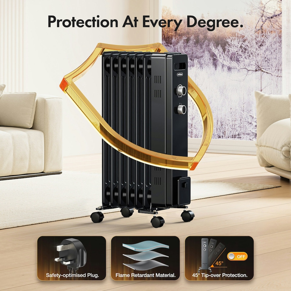 image 1 of VonHaus Oil Filled Radiator 7 Fin Portable Electric Heater