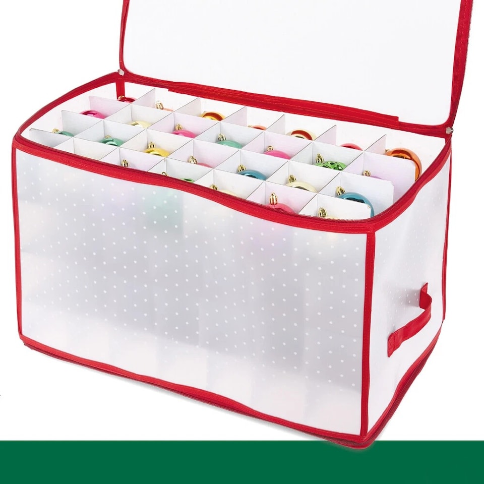 image 1 of Christmas Tree Decorations Storage Baubles Ball Case Bag Holder Organiser with Zip | Multi | Red & White | 32 Baubles