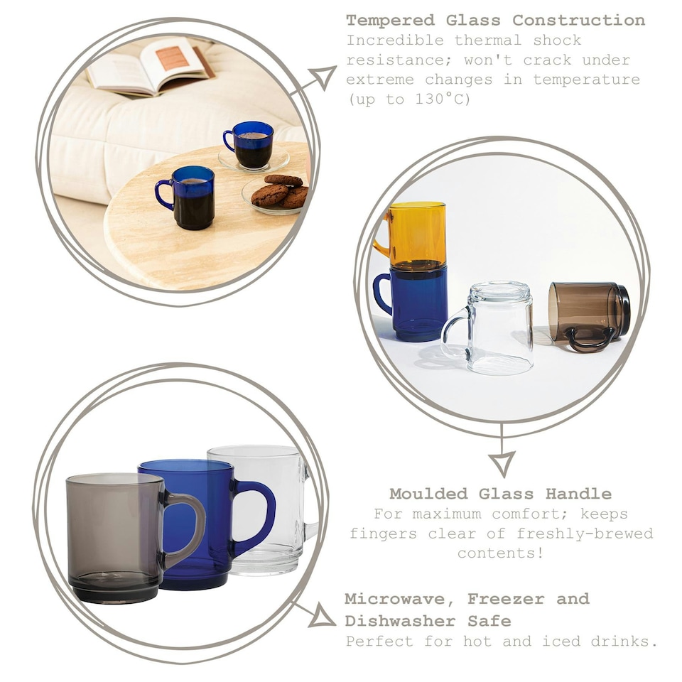 image 1 of Duralex Versailles Glass Coffee Mugs - 260ml - Marine - Pack of 6 Blue