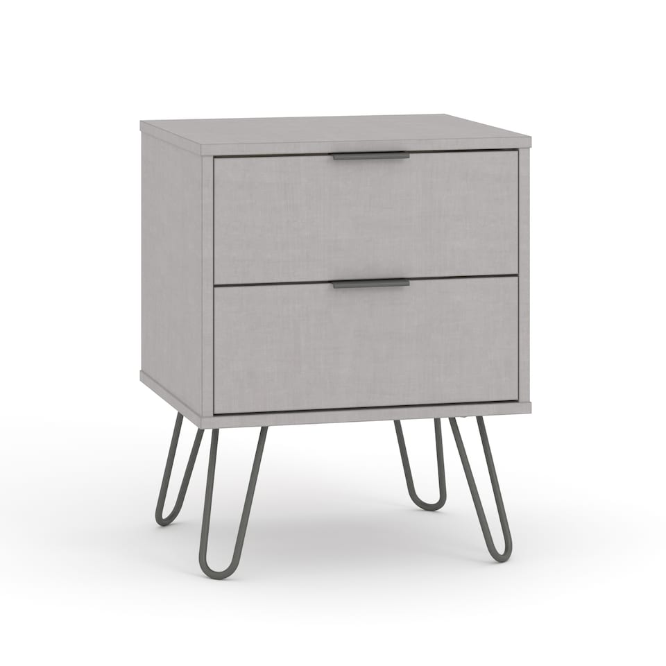 image 1 of Augusta 2 Drawer Bedside Table - Modern Industrial Style Nightstand for Bedrooms | Grey | Grey | One Size | 1