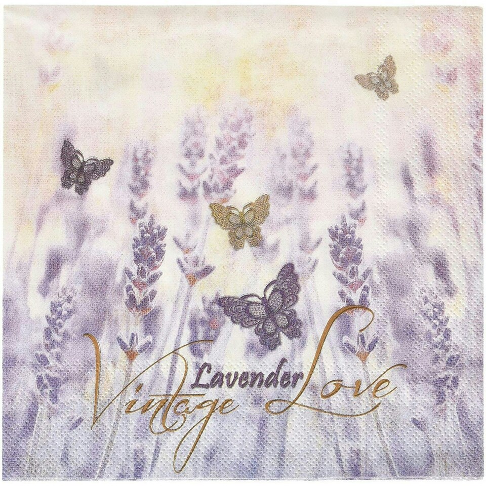 IHR Lunch Napkins Vintage Lavenr Love 33cm 3ply 20 Pack