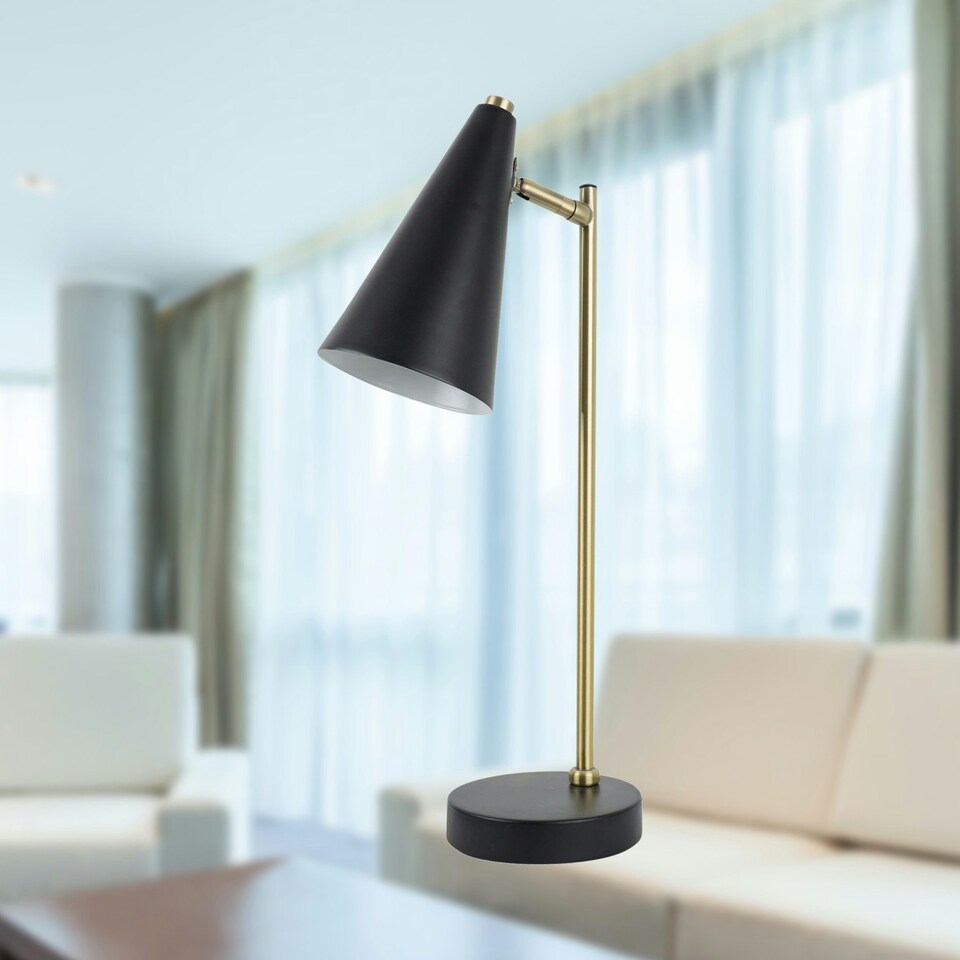 image 1 of First Choice Lighting Task Matt Black and Antique Brass Task Table Lamp Black | Bronze